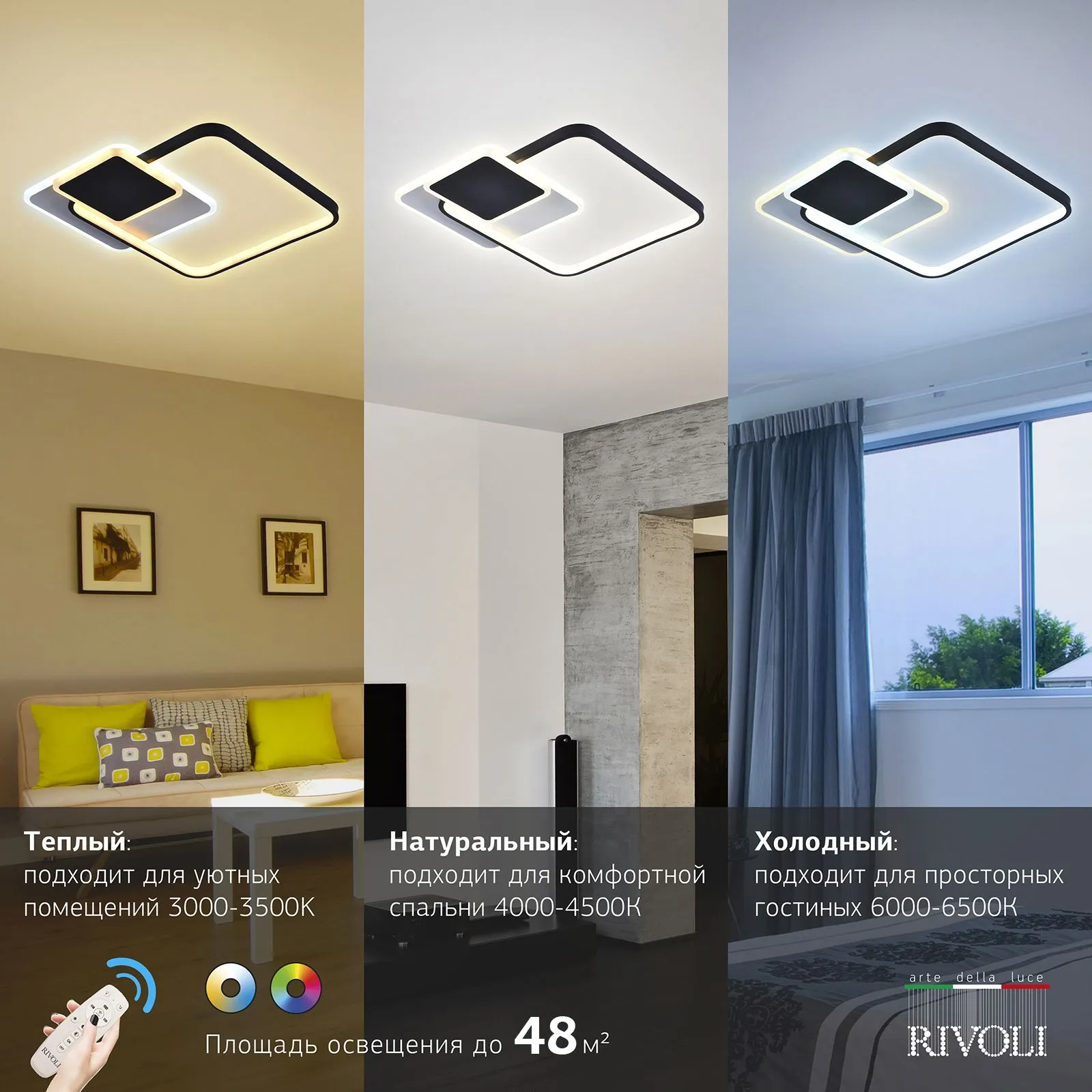 Светильник потолочный светодиодный Rivoli Andrea 6081-108 с пультом 96 Вт  4000К - 6000К LED модерн